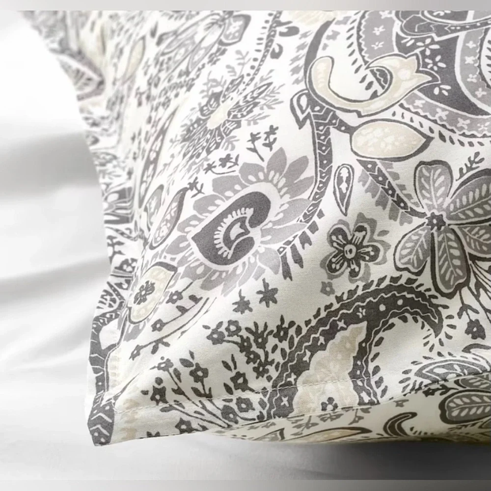 IKEA Rodgersia Pair Euro Shams 26x26 White Gray Floral